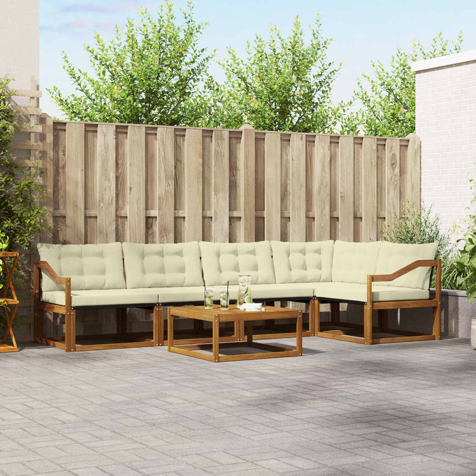 Set di divani da esterno con cuscino 6 pcs Naturale e Crema 3369489