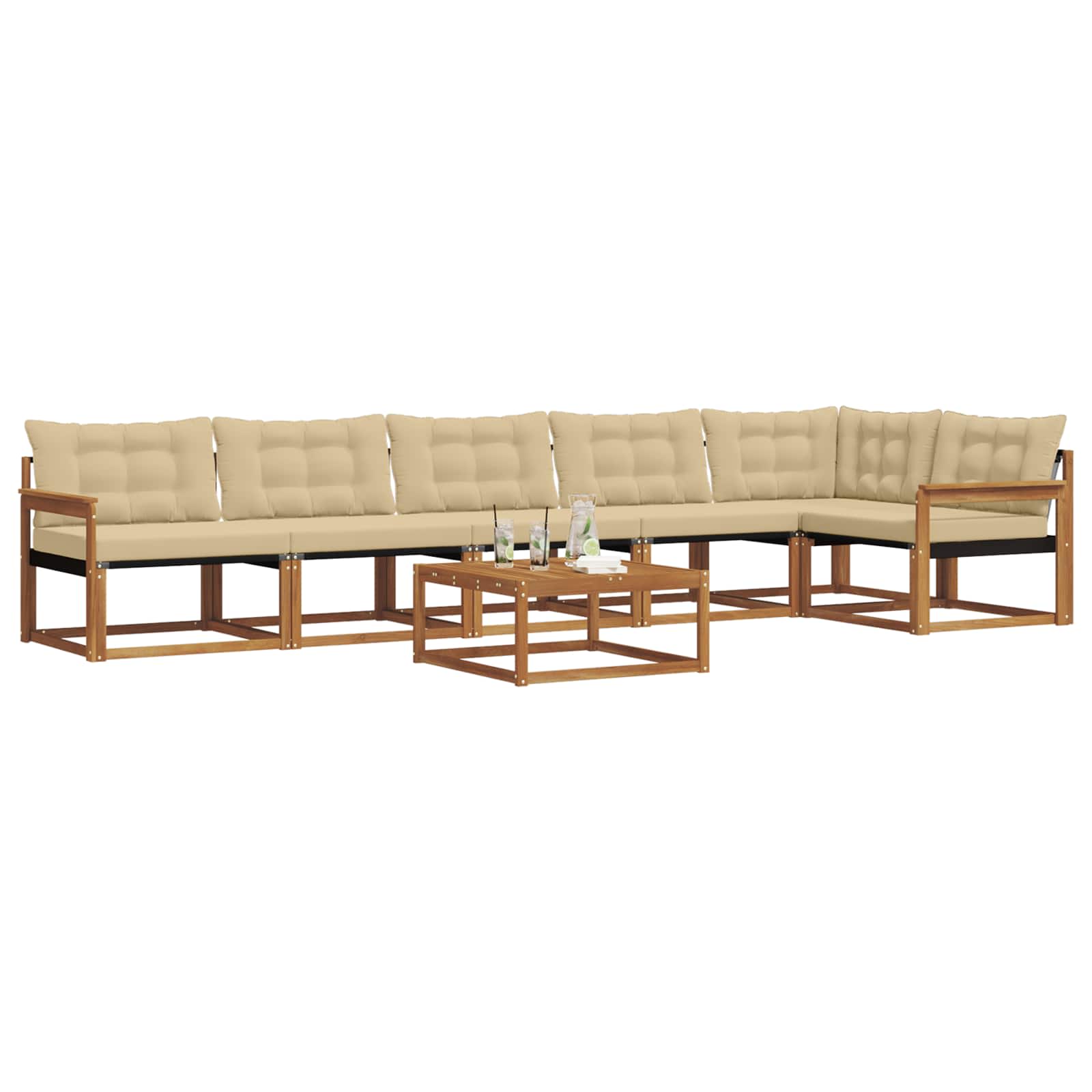 Set di divani da esterno con cuscino 7 pcs Naturale e Beige 3369524