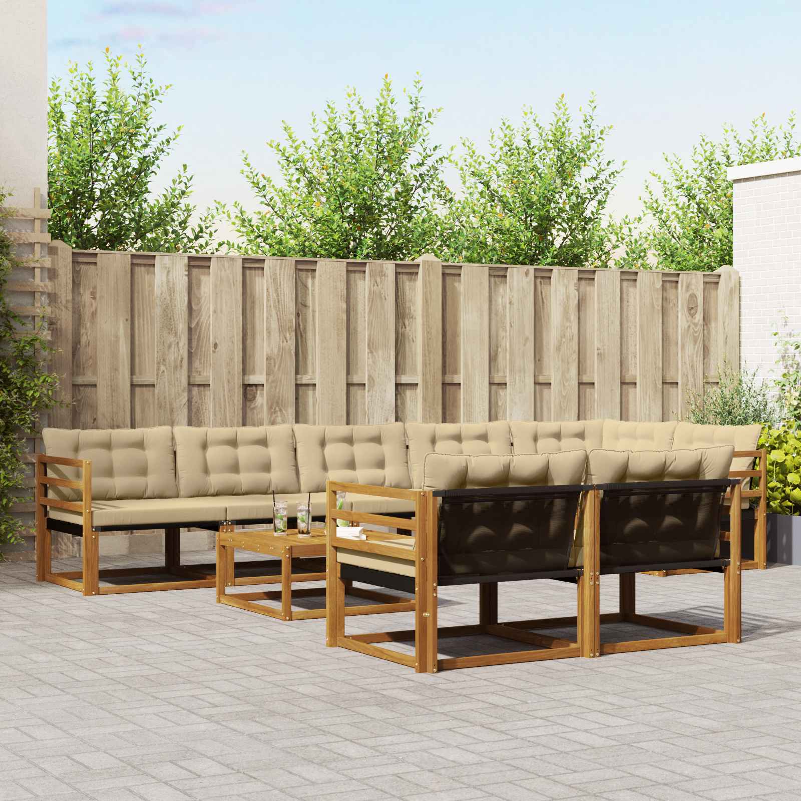 Set di divani da esterno con cuscino 9 pcs Naturale e Beige 3369592