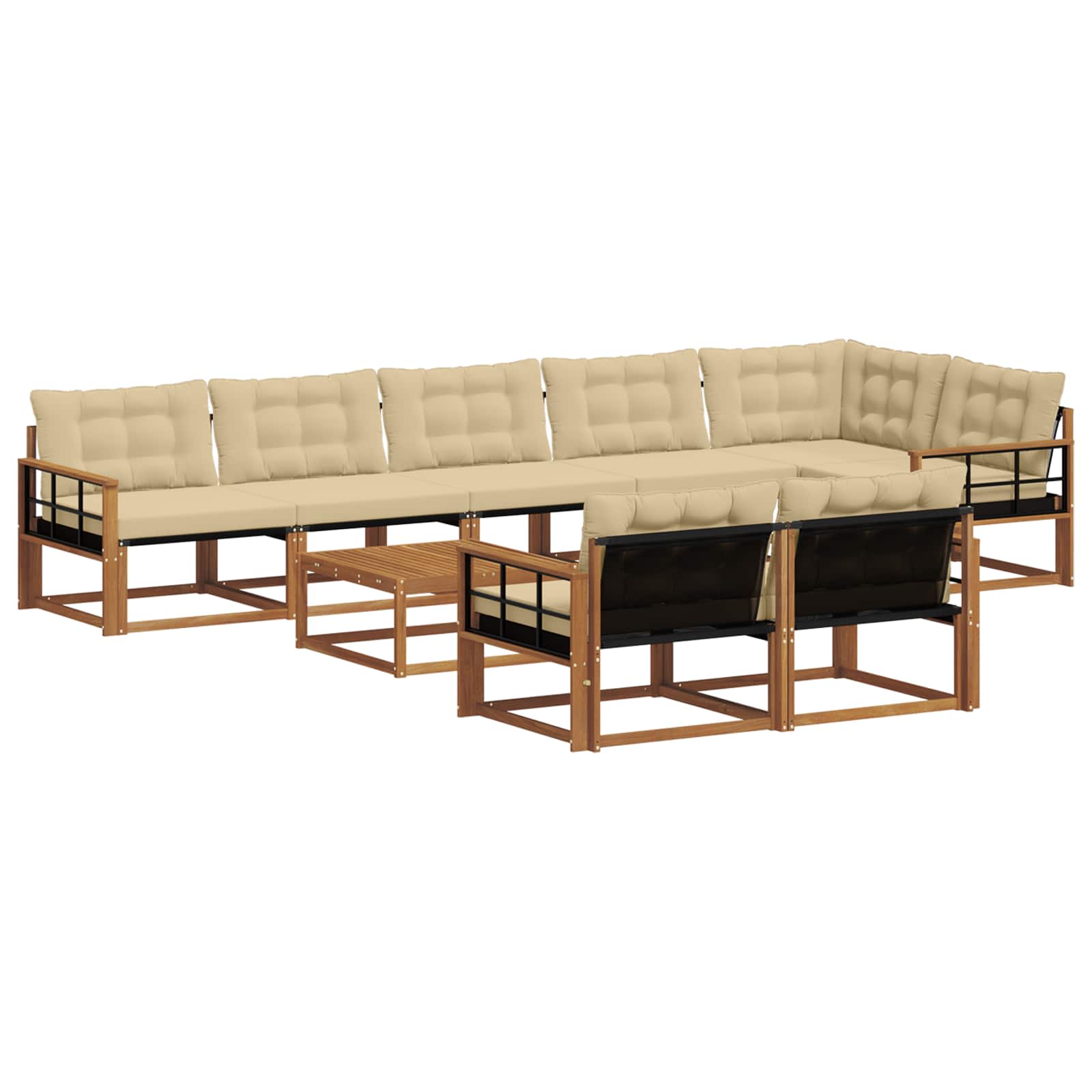 Set di divani da esterno con cuscino 9 pcs Naturale e Beige 3369608
