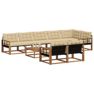 Set di divani da esterno con cuscino 9 pcs Naturale e Beige 3369608