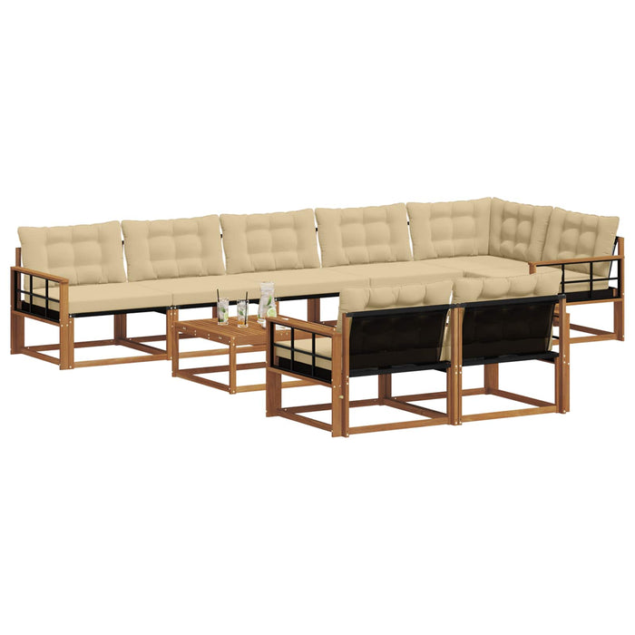 Set di divani da esterno con cuscino 9 pcs Naturale e Beige 3369608
