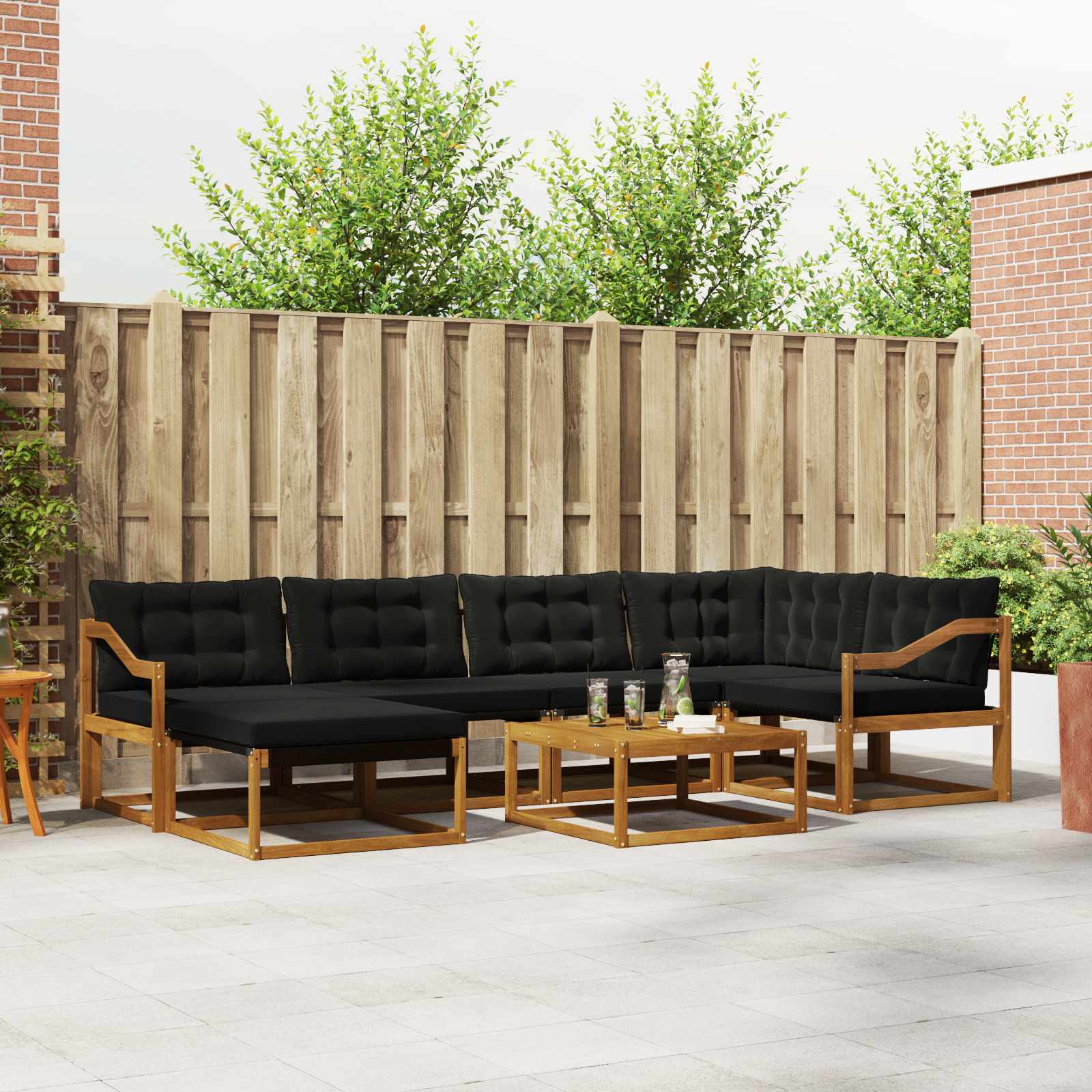 Set di divani da esterno con cuscino 19 pcs Naturale e Nero 3369659