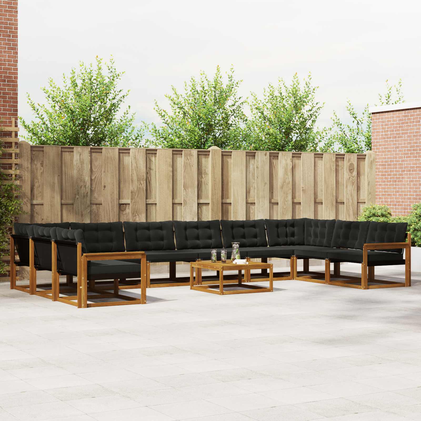 Set di divani da esterno con cuscino 11 pcs Naturale e Nero 3369907