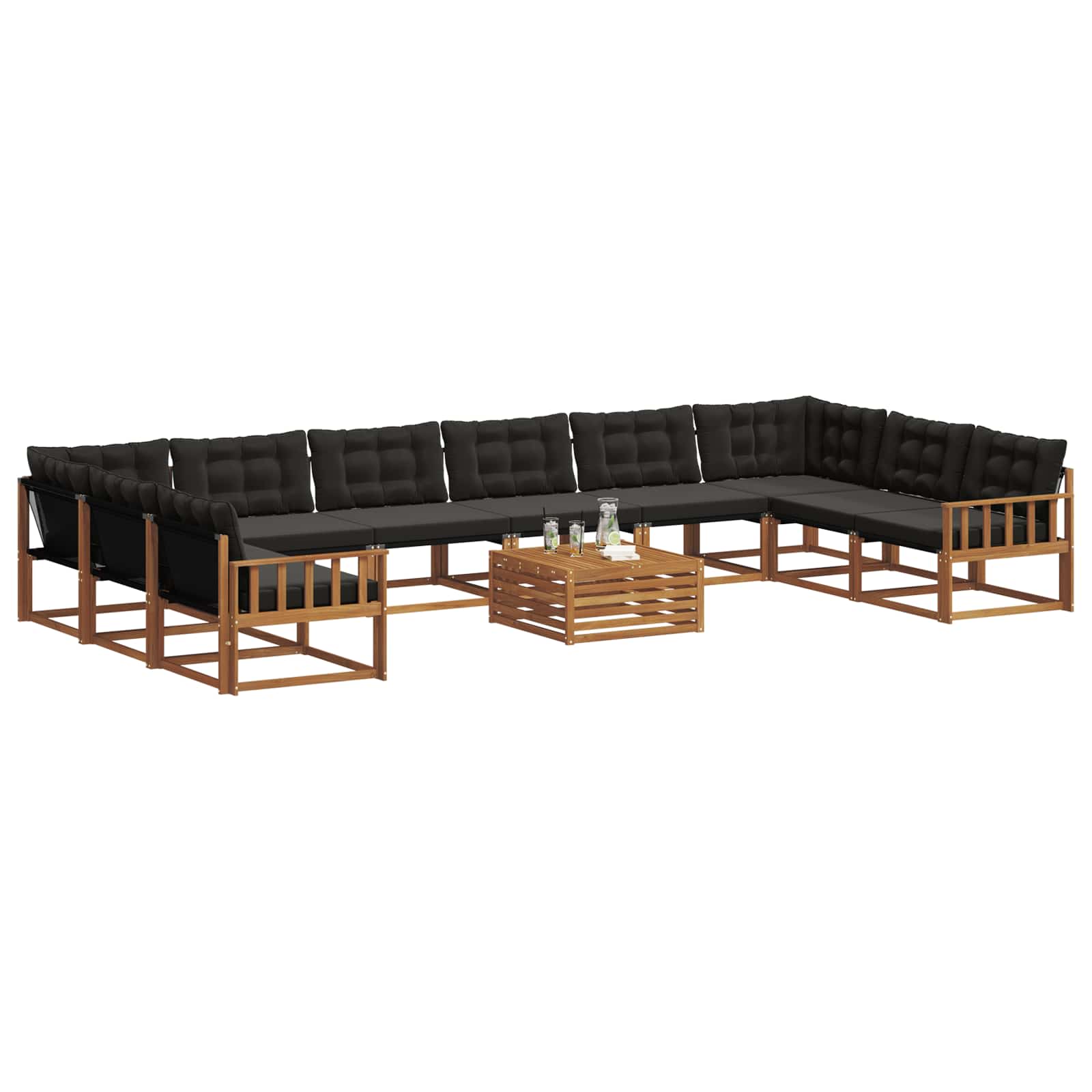 Set di divani da esterno con cuscino 11 pcs Naturale e Nero 3369911