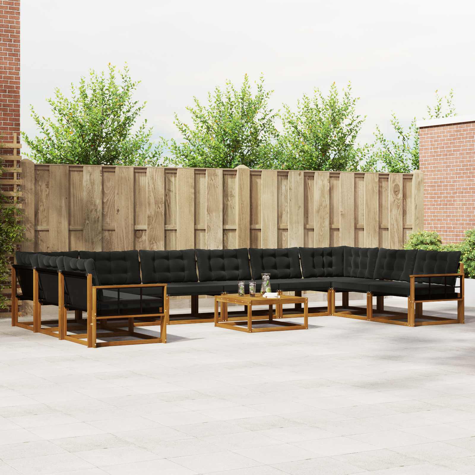 Set di divani da esterno con cuscino 11 pcs Naturale e Nero 3369919
