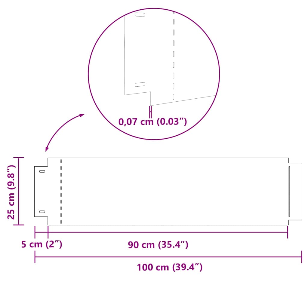 Bordure per Giardino 20 Pz 25 x 100 cm in Acciaio Zincato, Flessibili 3368296