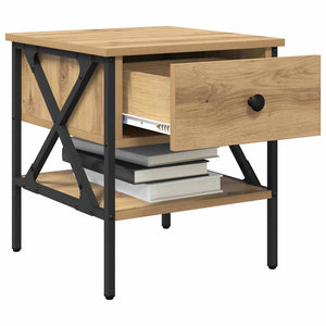 Comodino con cassetto-Tavolino da notte rovere artigianale 40 x 42 x 45 cm