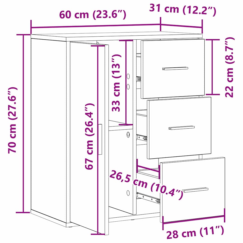 vidaXL Credenza Legno antico 60 x 31 x 70 cm Legno multistrato