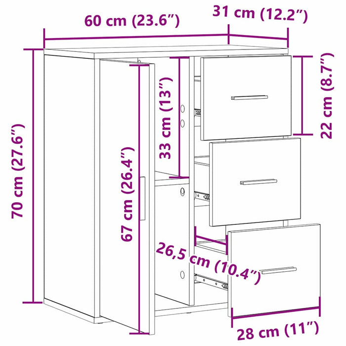 vidaXL Credenza Legno antico 60 x 31 x 70 cm Legno multistrato