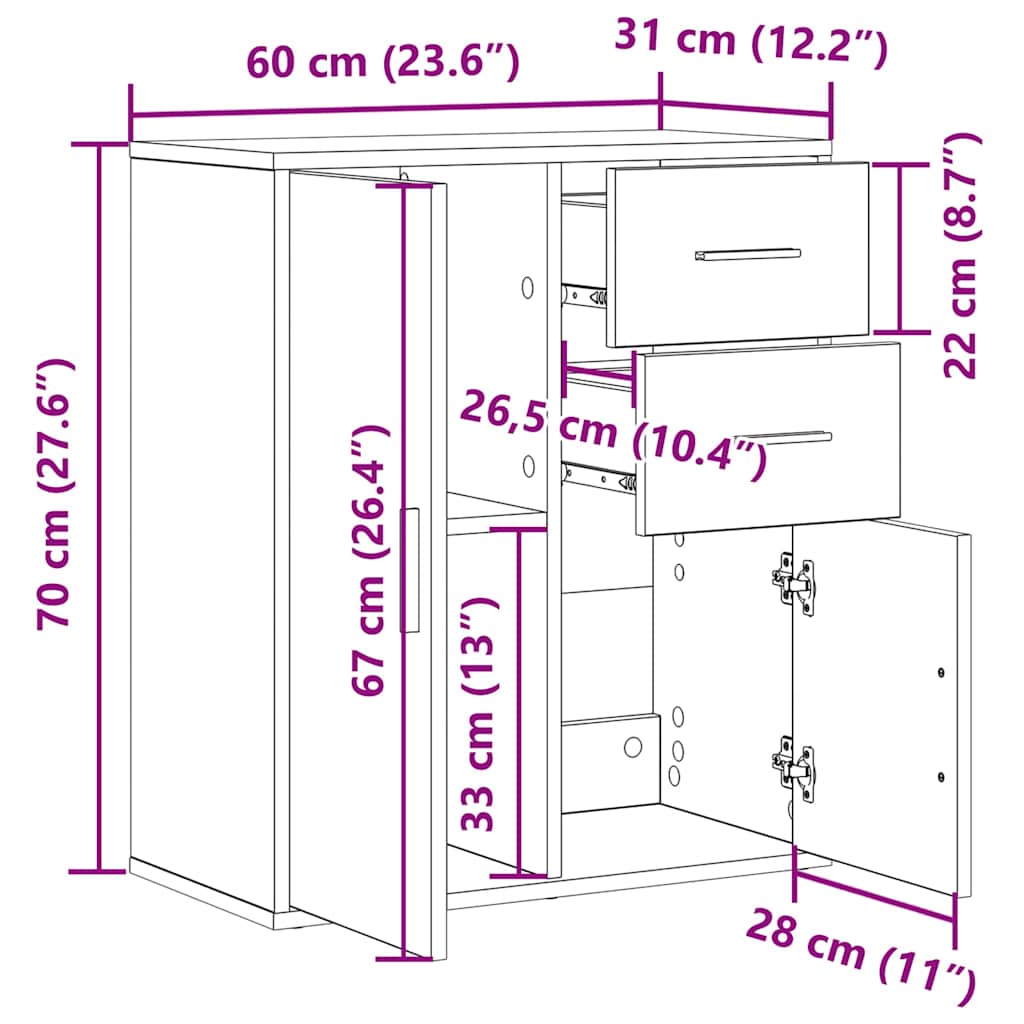 vidaXL Credenza Legno antico 60 x 31 x 70 cm Legno multistrato