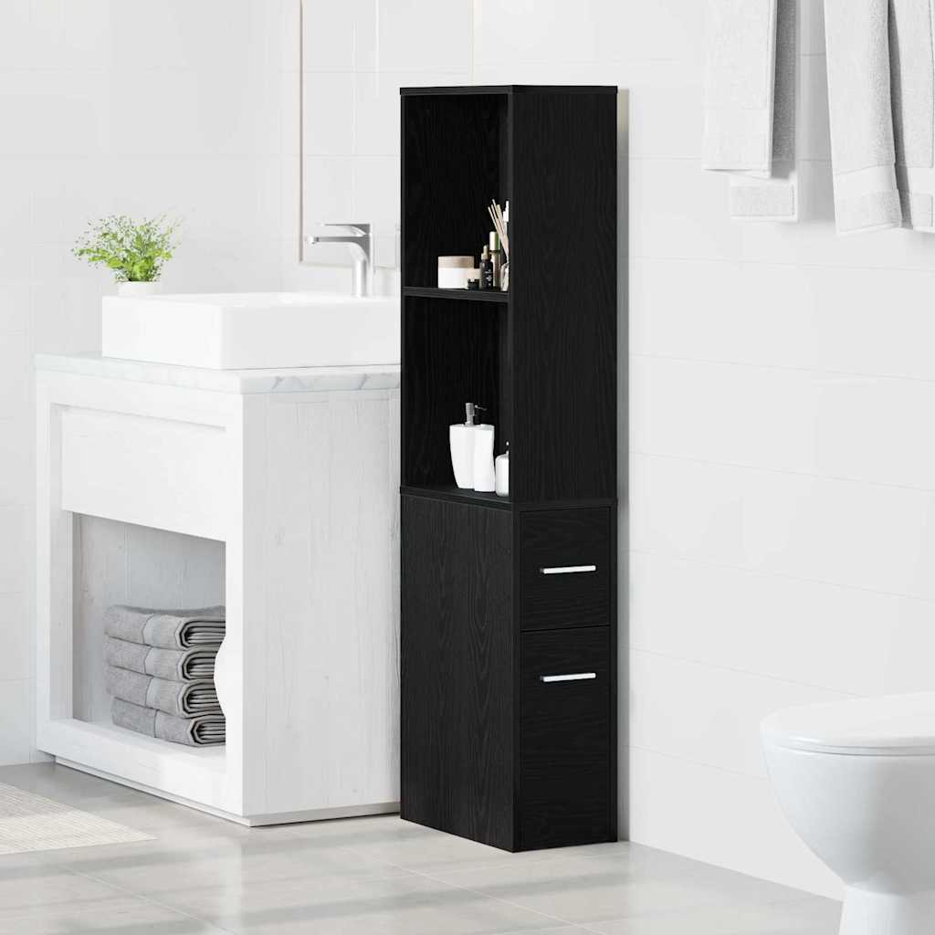 Armadio da Bagno Stretto Rovere nero 22 x 41 x 135 cm 871653