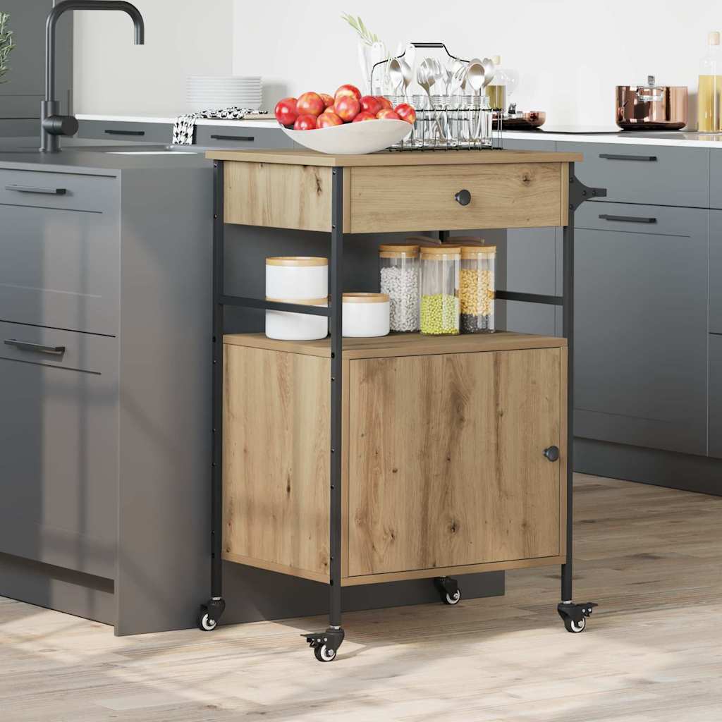 Carrello da Cucina  Rovere Artigianale 56x43x89.5 cm Legno Ingegnerizzato 871667