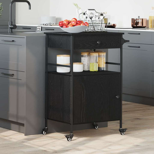 Carrello da Cucina  Rovere Nero 56x43x89,5 cm Legno Ingegnerizzato 871668