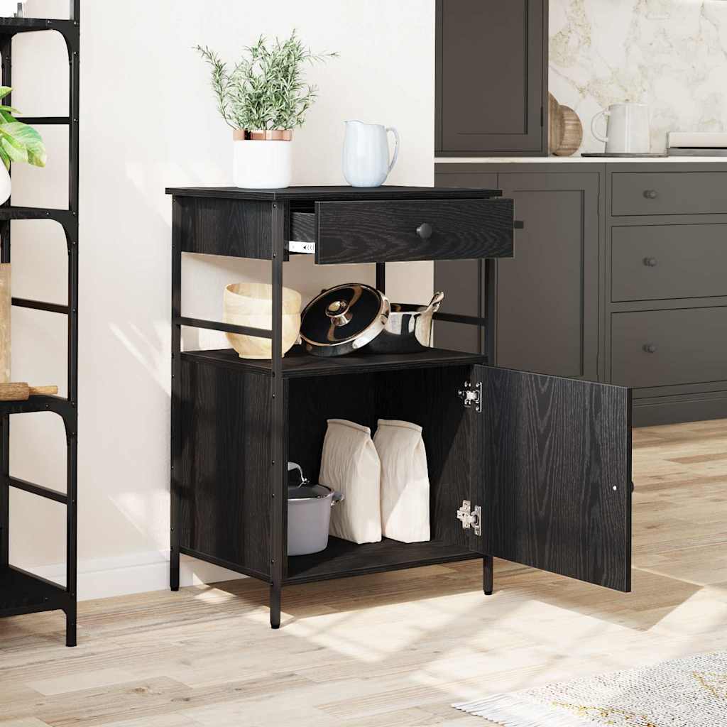 Carrello da Cucina  Rovere Nero 56x43x89,5 cm Legno Ingegnerizzato 871668