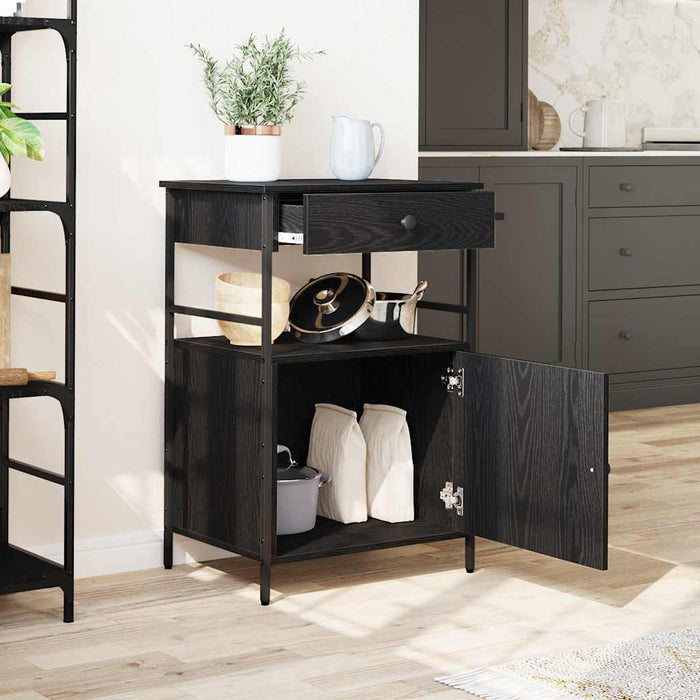 Carrello da Cucina  Rovere Nero 56x43x89,5 cm Legno Ingegnerizzato 871668