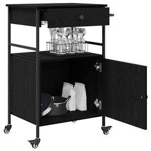 Carrello da Cucina-Scaffale per Cucina Rovere Nero 56 x 43 x 89,5 cm