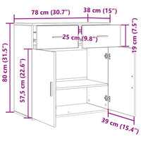 vidaXL Credenza rovere artigianale 79 x 38 x 80 cm Legno multistrato