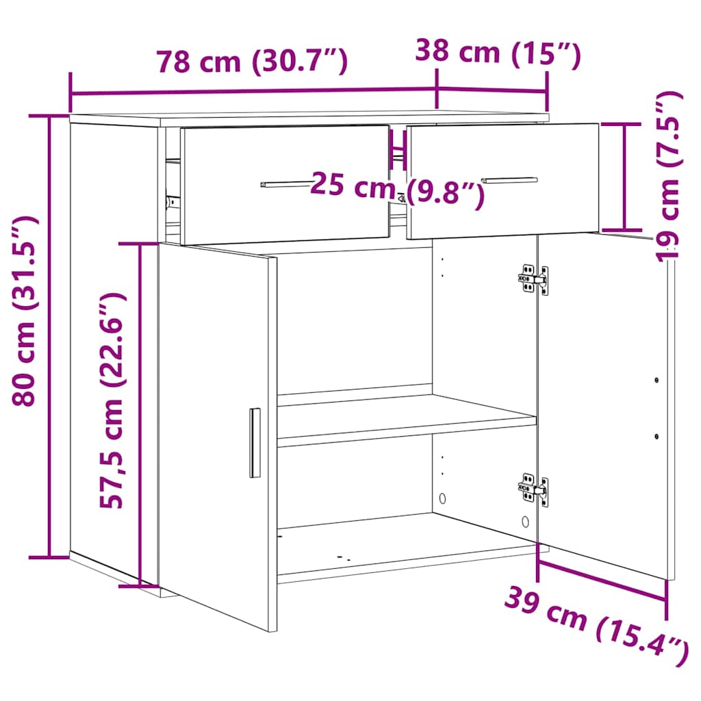 vidaXL Credenza Rovere nero 79 x 38 x 80 cm Legno multistrato