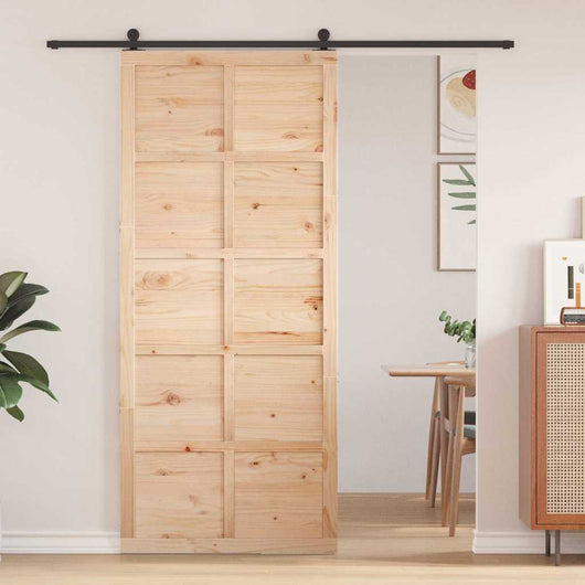 Porta del fienile Marrone 80 x 210 cm Legno di pino massello 870419