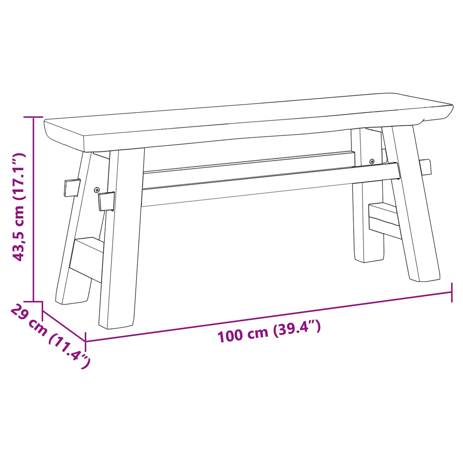 panchina Colore Naturale Riciclato 100 x 28 x 43 cm 42007498