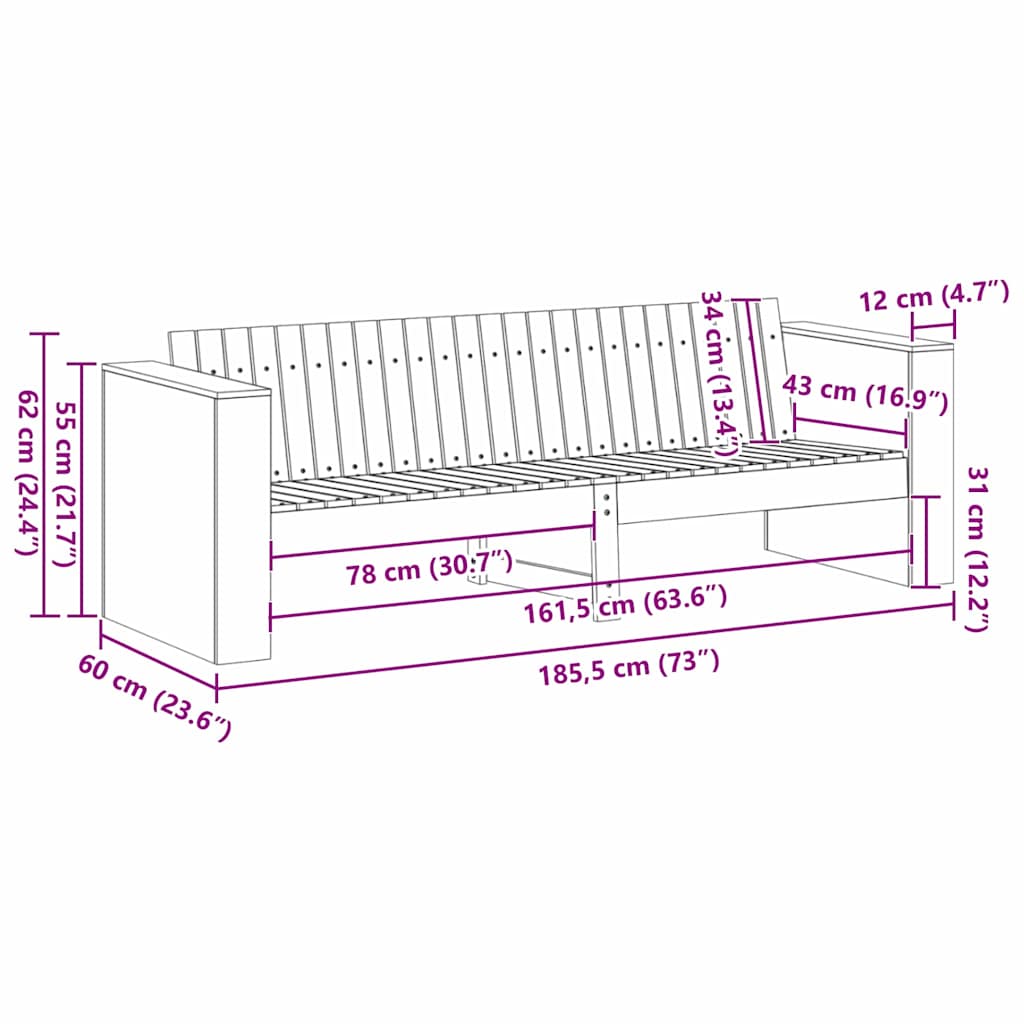 Divano da giardino Marrone 185.5 x 60 x 62 cm 873871