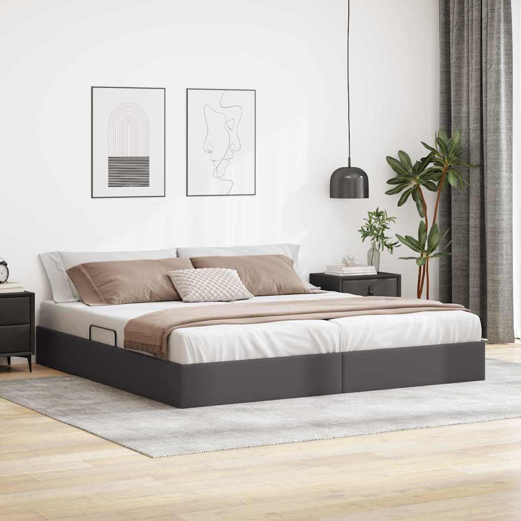 Letto con Contenitore Grigio 200 x 200 cm Pelle sintetica 3369963