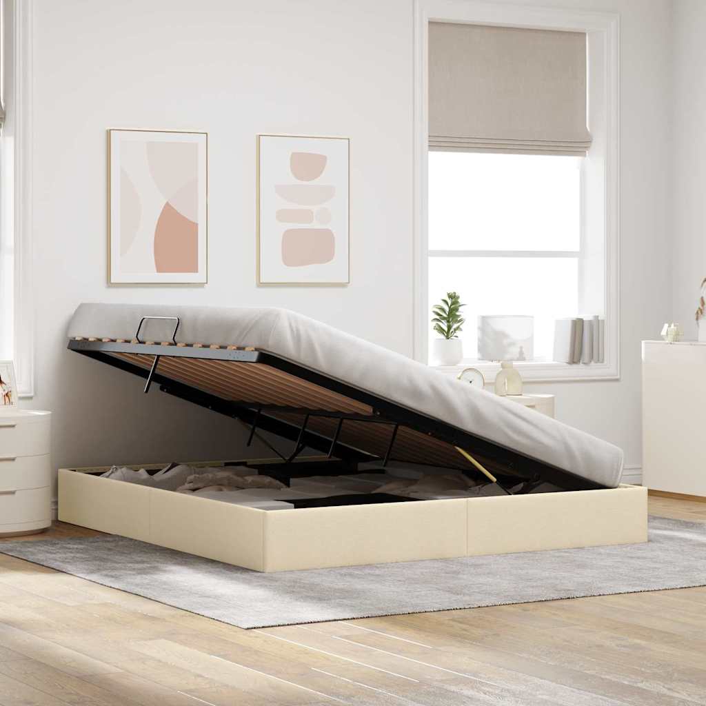 Letto con Contenitore con materasso Crema 160 x 200 cm Tessuto 3370026