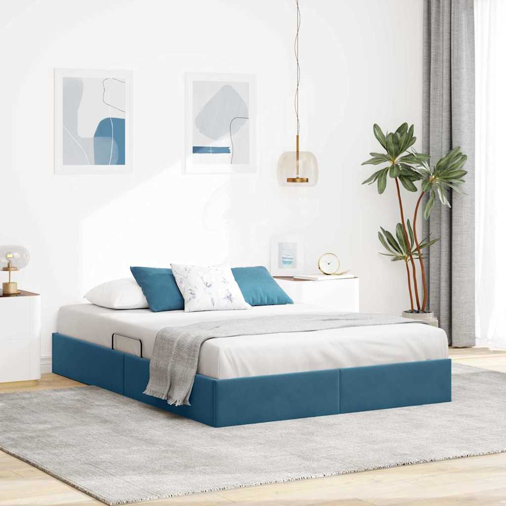 Letto con Contenitore Blu Scuro 140 x 200 cm Velluto 3370104