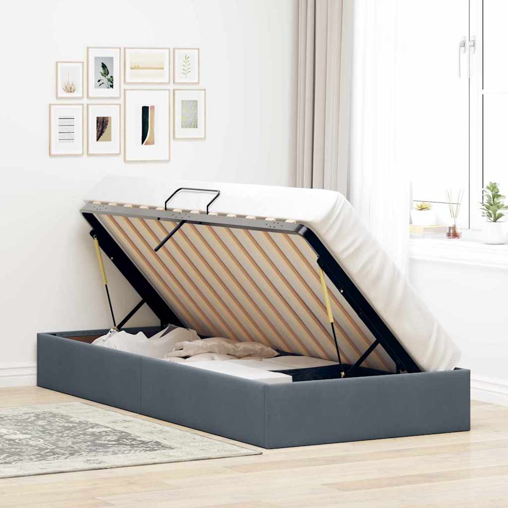 Letto con Contenitore Grigio scuro 90 x 190 cm Velluto
