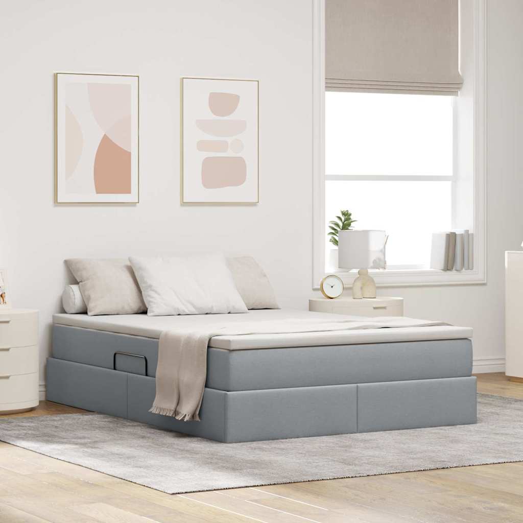 Letto con contenitore e materasso Grigio chiaro 140 x 190 cm