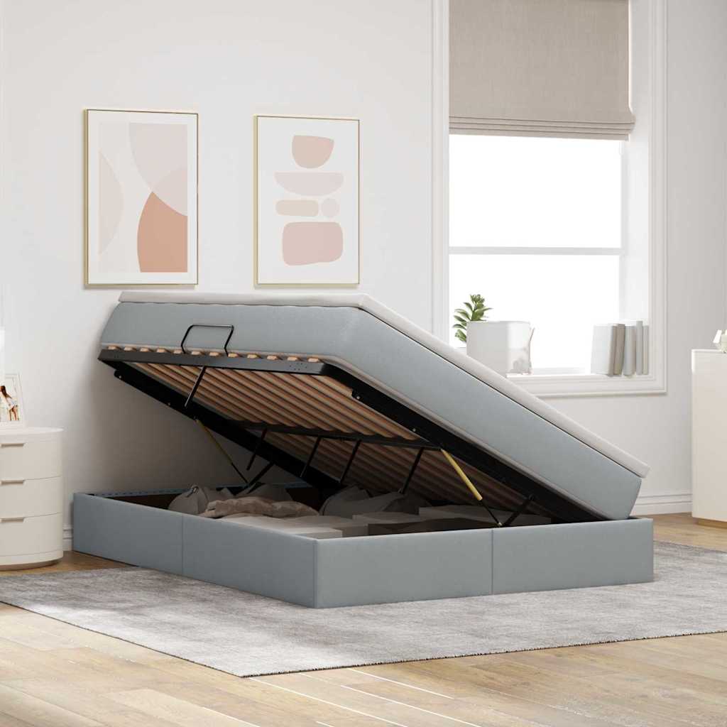 Letto con contenitore e materasso Grigio chiaro 140 x 190 cm