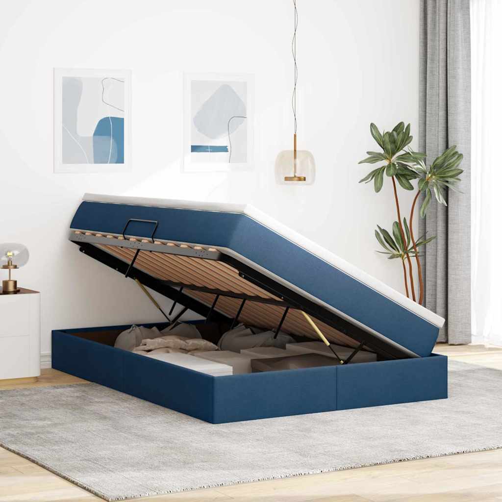 Letto con contenitore e materasso Blu 140 x 190 cm Poliestere