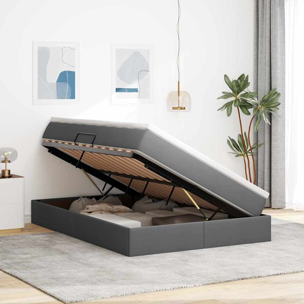 Letto con contenitore e materasso Grigio scuro 140 x 200 cm