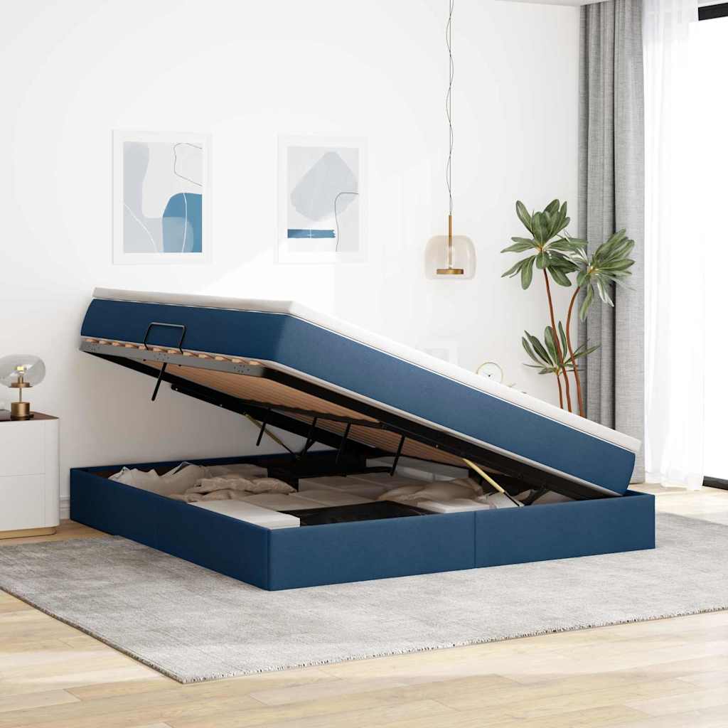 Letto con contenitore e materasso Blu 160 x 200 cm Poliestere