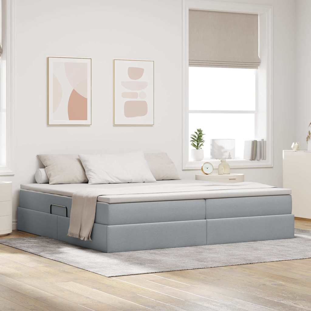 Letto con contenitore e materasso Grigio chiaro 200 x 200 cm