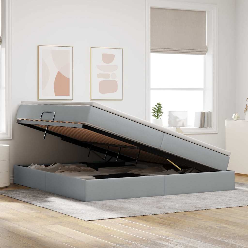Letto con contenitore e materasso Grigio chiaro 200 x 200 cm