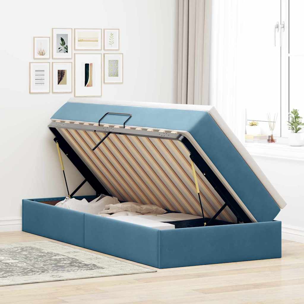 Letto con contenitore e materasso Blu Scuro 90 x 190 cm Velluto