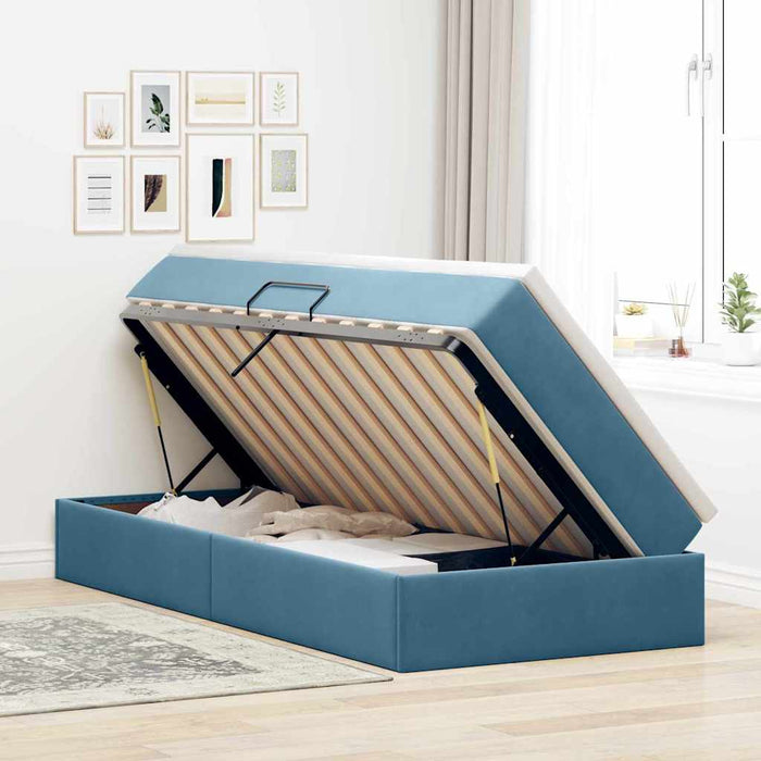 Letto con contenitore e materasso Blu Scuro 90 x 190 cm Velluto