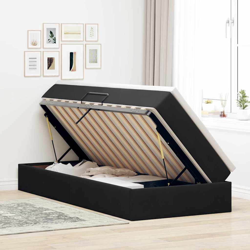 Letto con contenitore e materasso Nero 90 x 200 cm Velluto