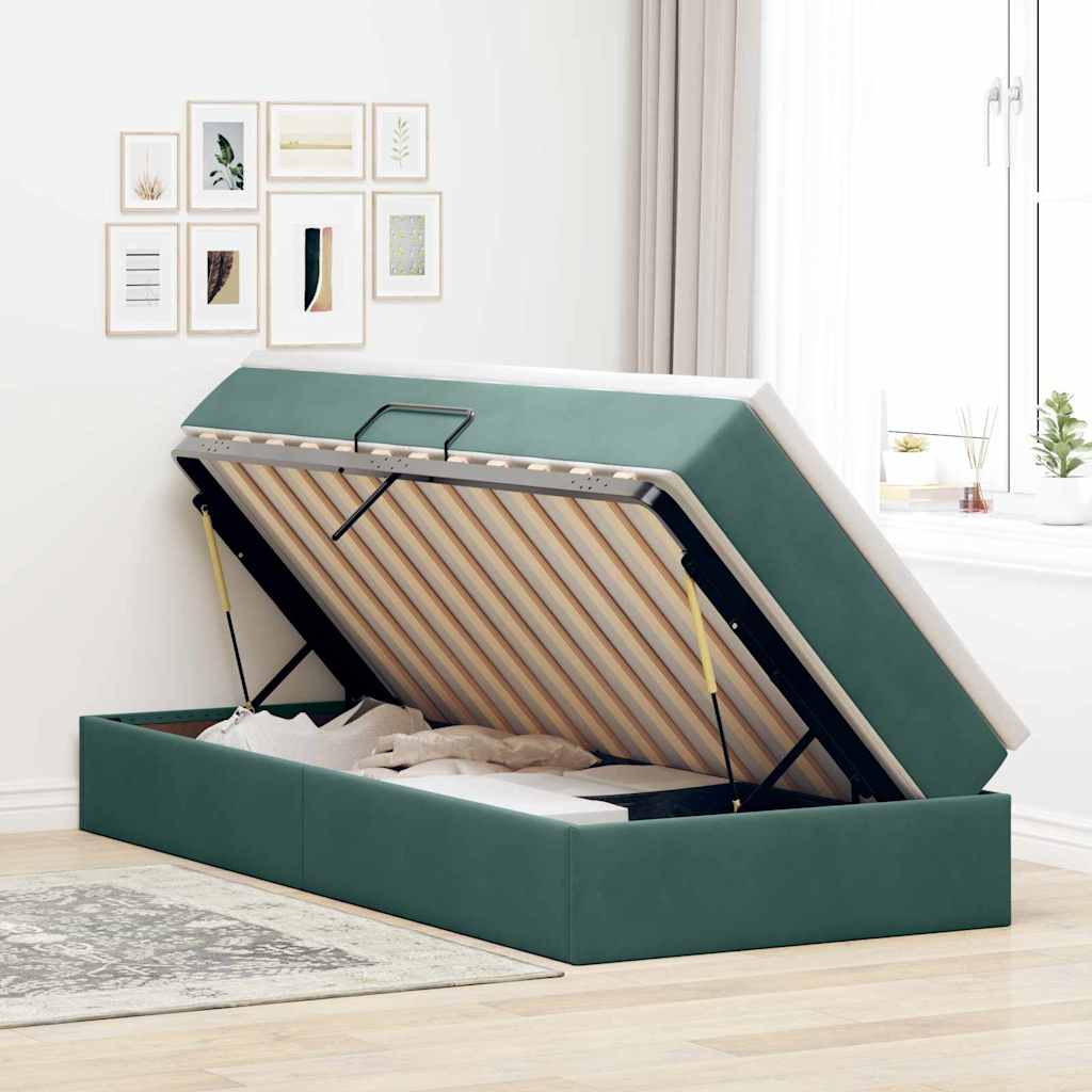 Letto con contenitore e materasso Verde Scuro 90 x 200 cm 3370278