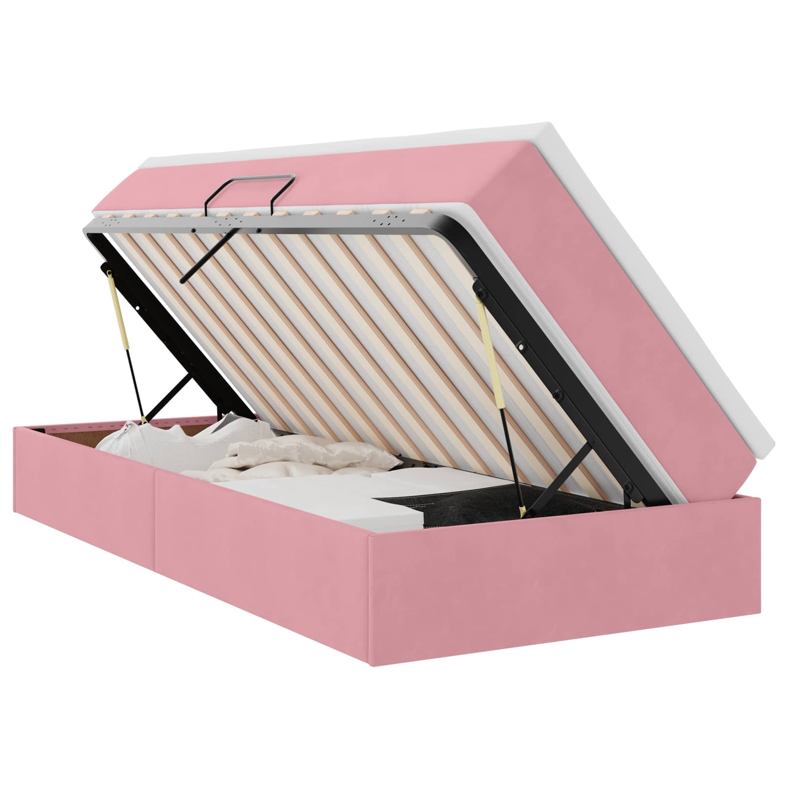 Letto con contenitore e materasso Rosa 90 x 200 cm Velluto 3370280