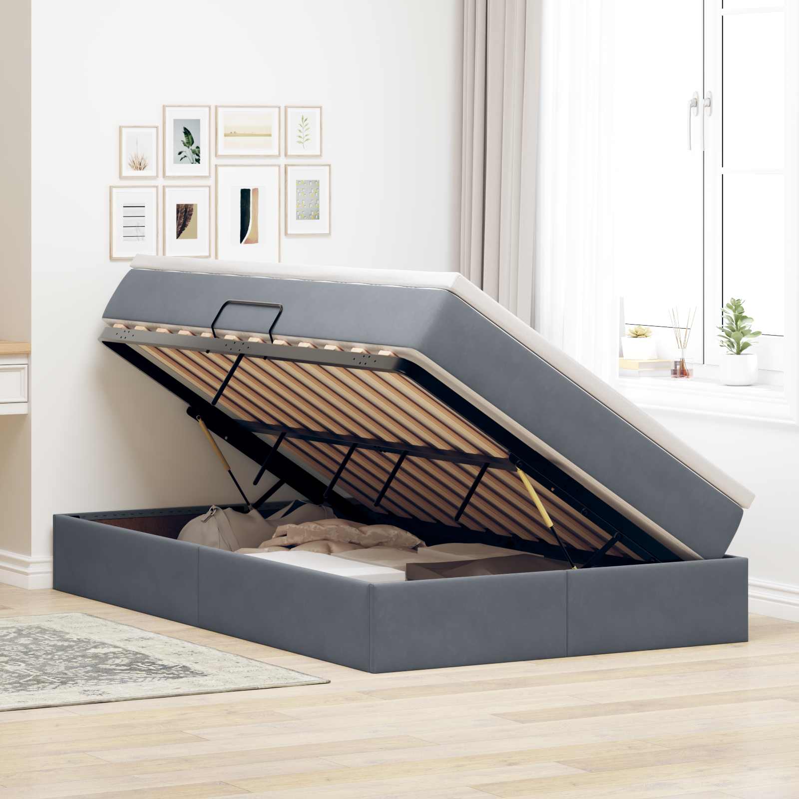 Letto con contenitore e materasso Grigio scuro 120 x 190 cm