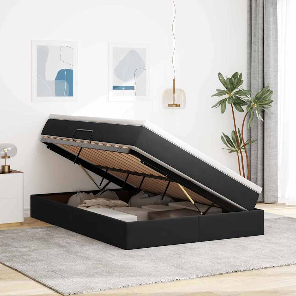 Letto con contenitore e materasso Nero 140 x 190 cm Velluto