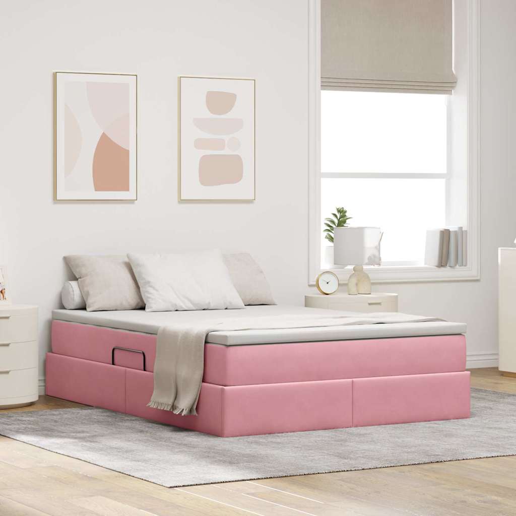 Letto con contenitore e materasso Rosa 140 x 190 cm Velluto