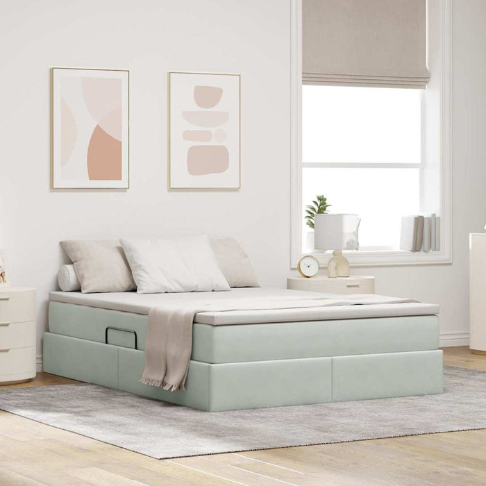 Letto con contenitore e materasso Grigio chiaro 140 x 200 cm