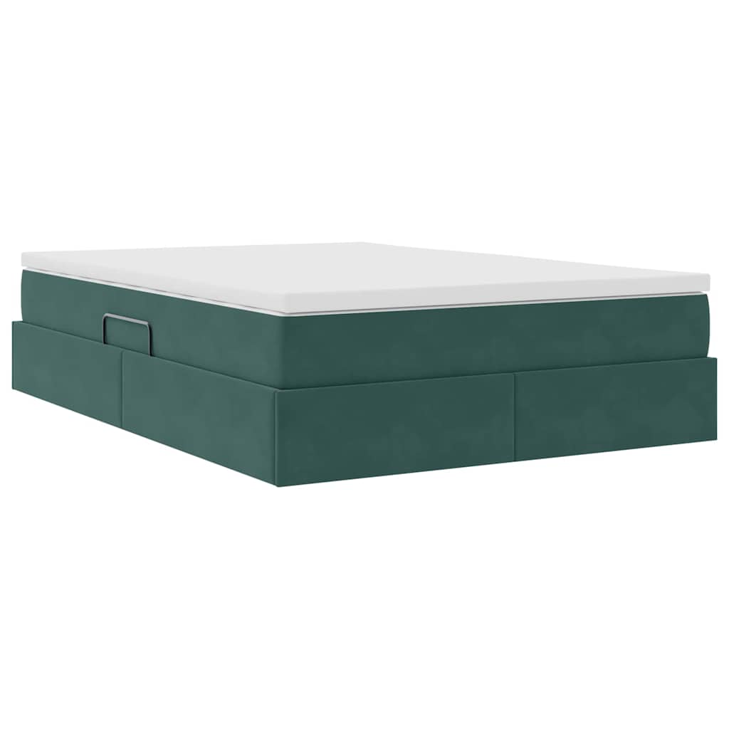 Letto con contenitore e materasso Verde Scuro 140 x 200 cm