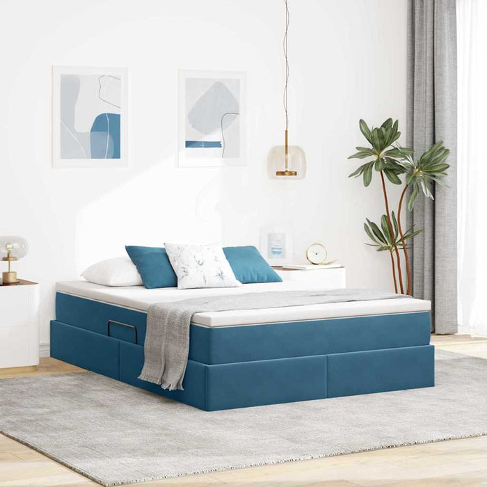 Letto con contenitore e materasso Blu Scuro 140 x 200 cm