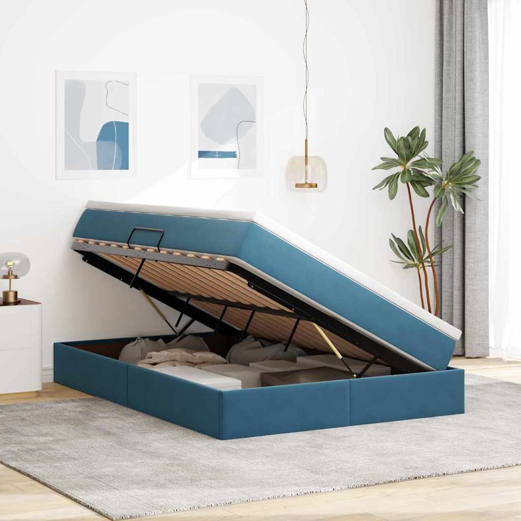 Letto con contenitore e materasso Blu Scuro 140 x 200 cm
