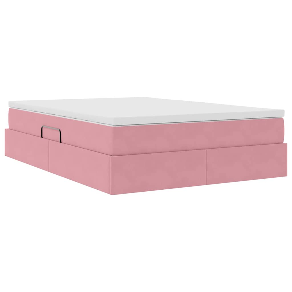 Letto con contenitore e materasso Rosa 140 x 200 cm Velluto